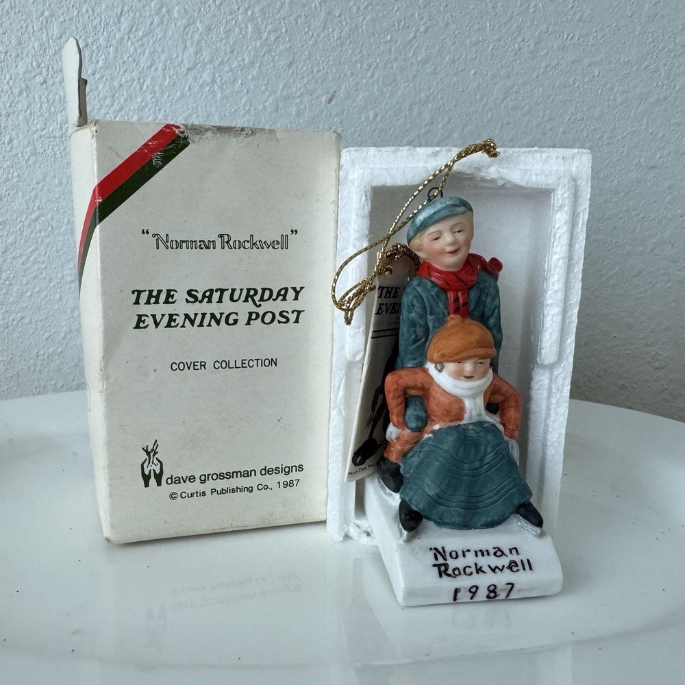 Vtg 80s Norman Rockwell Saturday Evening Post Skating Lesson‎ Christmas Ornament
